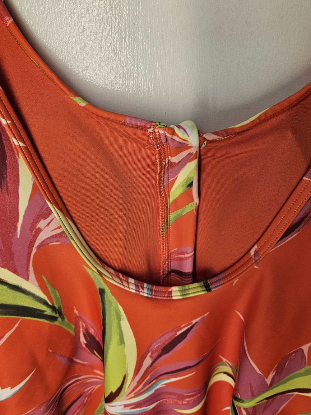 Old Navy Women M Regular Orange Tropical Floral One-Piece Swimsuit Zip Front - Picture 9 of 14